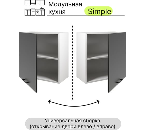 Навесной шкаф Атмосфера Simple В600 60 см, Антрацит/ Белый 00-00020851