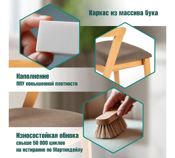 Стул Tetchair 2 шт., мягкое сидение versa (верса), каркас бук, сиденье ткань, 54.5x56x74 см, натуральный + коричневый 13989