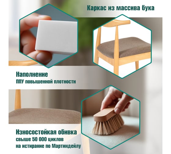 Стул Tetchair 2 шт., мягкое сидение bull, каркас бук, сиденье ткань, 54.5x54x75 см, натуральный + коричневый 13985