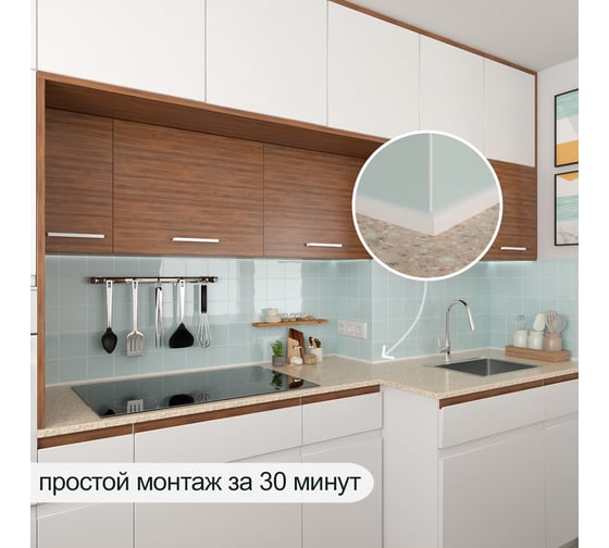 Акриловый плинтус бордюр для столешницы/раковины BNV св12 90 сантиметров, белый цвет, глянцевая поверхность св12_плинтус_9см_белый 4603336101463