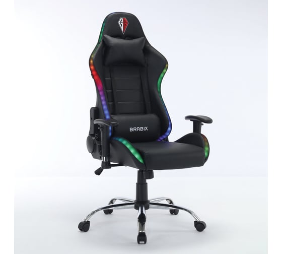 Компьютерное кресло BRABIX lumen gm-150 rgb, подсветка, две подушки, экокожа, черное 532801 1