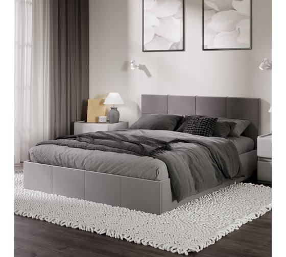 Кровать с мягкой обивкой и заглушиной ТриЯ Лора (1600) с ПМ, велюр Confetti Silver 244089