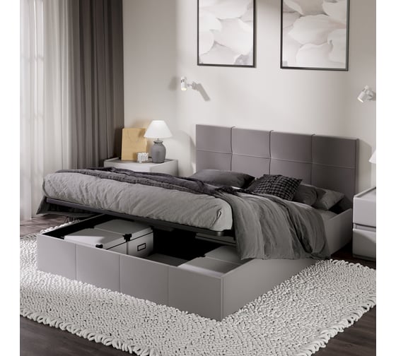 Кровать с мягкой обивкой и заглушиной ТриЯ Лора (1600) с ПМ, велюр Confetti Silver 244089