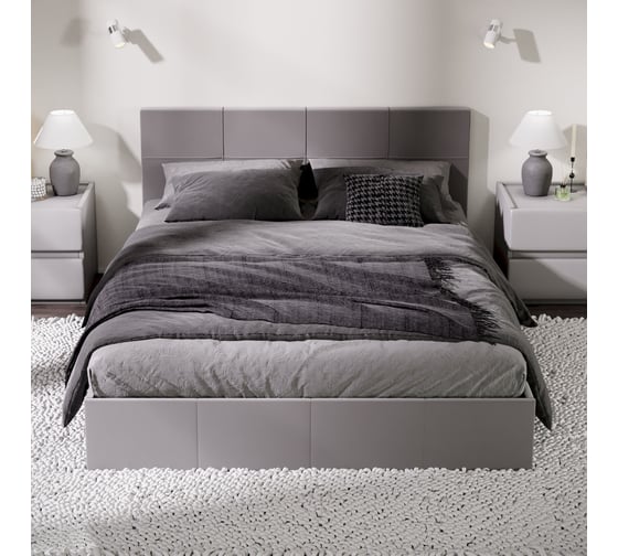 Кровать с мягкой обивкой и заглушиной ТриЯ Лора (1600) с ПМ, велюр Confetti Silver 244089