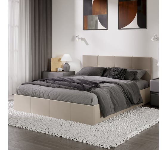 Кровать с мягкой обивкой и заглушиной ТриЯ Лора (1600) с ПМ, велюр Confetti Cream 244087