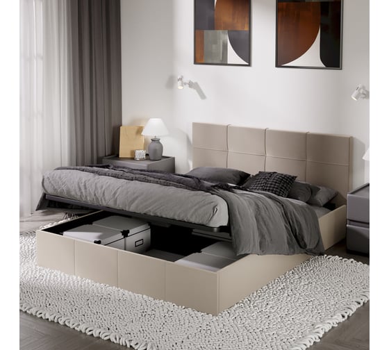 Кровать с мягкой обивкой и заглушиной ТриЯ Лора (1600) с ПМ, велюр Confetti Cream 244087