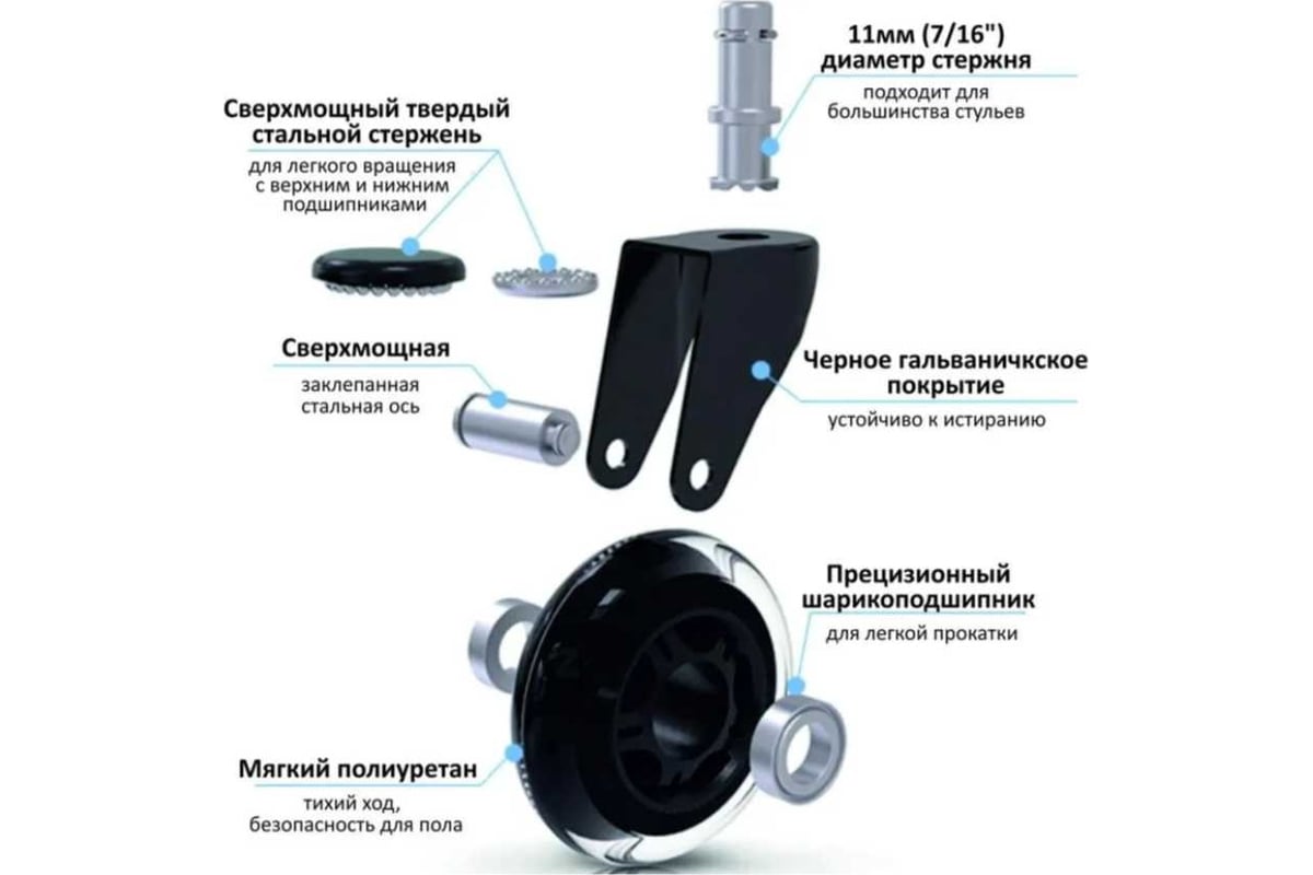 Brante колесо поворотное d 65 мм на штыре m11 для кресла силикон 104310