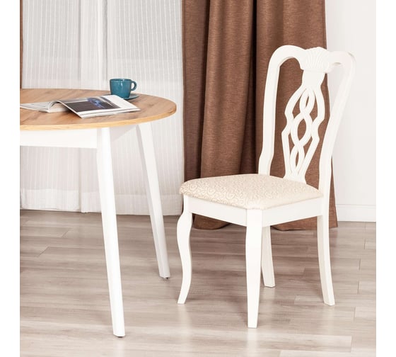 Стул Tetchair Афродита/ Aphrodite комплект 2 шт., дерево гевея, 46x54x99 см, ivory white, ткань кремовая с рисунком (а04) 20118