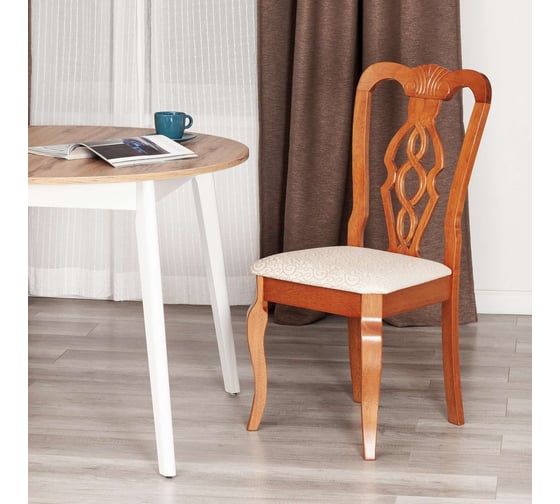 Стул Tetchair Афродита/ Aphrodite комплект 2 шт., дерево гевея, 46x54x99см, espresso (дуб в красноту), ткань кремовая с рисунком (а04) 20116