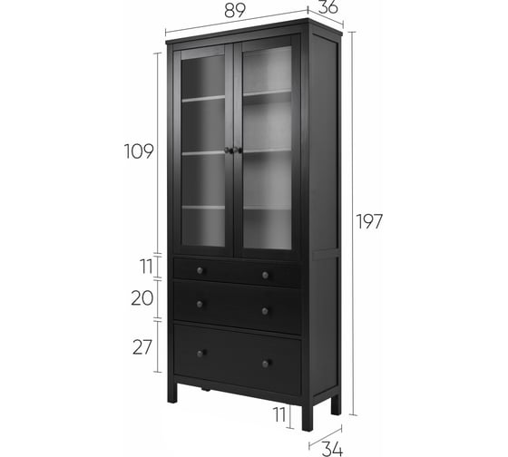 Шкаф Лузалес КЫМÖР 3 ящика, 90х198х37, черный 5030900105 1