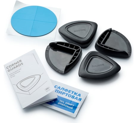 Уголки накладки на мебельные углы BEARTAG на усиленном скотче, цвет: черный , 4 шт. + спиртовая салфетка S.CG1.4.4