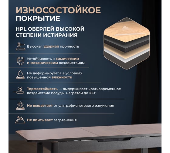 Стол Tetchair Aligery лдсп/hpl/опора-массив березы, 130x75+30x75 см, дуб вотан/черный 20605