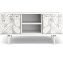 Тумба под ТВ BOGACHO арт классик белого цвета с серебром и опорами белого цвета с серебром 11686/БлСильвер