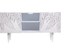 Тумба под ТВ BOGACHO тропик классик белого цвета с серебром и опорами белого цвета с серебром 11684/БлСильвер