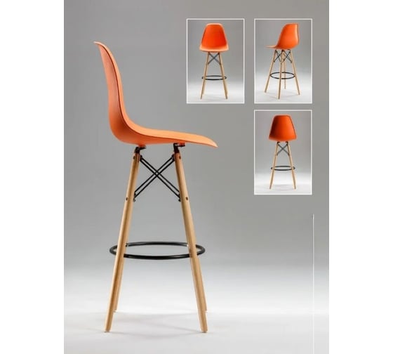 Барный стул LEON GROUP в стиле eames dsw, оранжевый, 1 шт. LEON1801B-ORANGE1