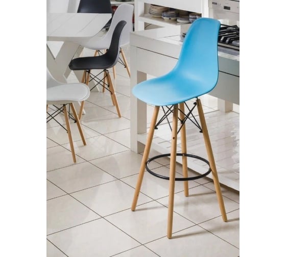 Барный стул LEON GROUP в стиле eames dsw, синий, 1 шт. LEON1801B-DBL1
