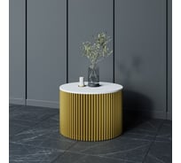 Журнальный стол GENGLASS круглый с металлическим подстольем 600x600 мм, TRUBIS Wood, золотое подстолье, белая столешница 60 см GGT-03-1-3-M-60