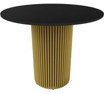 Обеденный стол GENGLASS круглый с металлическим подстольем 400x400 мм, TRUBIS Wood, золотое подстолье, черная столешница 90 см GGT-03-1-2-L-90