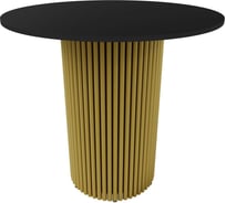Обеденный стол GENGLASS круглый с металлическим подстольем 400x400 мм, TRUBIS Wood, золотое подстолье, черная столешница 80 см GGT-03-1-2-L-80