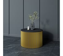 Журнальный стол GENGLASS круглый с металлическим подстольем 600x600 мм, TRUBIS Wood, золотое подстолье, черная столешница 60 см GGT-03-1-2-M-60