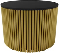 Журнальный стол GENGLASS круглый с металлическим подстольем 600x600 мм, TRUBIS Wood, золотое подстолье, черная столешница 60 см GGT-03-1-2-M-60