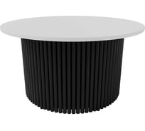 Журнальный стол GENGLASS круглый с металлическим подстольем 600x600 мм, TRUBIS Wood, черное подстолье, белая столешница 80 см GGT-03-2-3-M-80