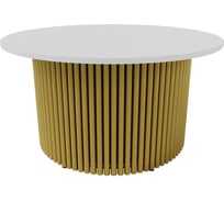 Журнальный стол GENGLASS круглый с металлическим подстольем 600x600 мм, TRUBIS Wood, золотое подстолье, белая столешница 80 см GGT-03-1-3-M-80