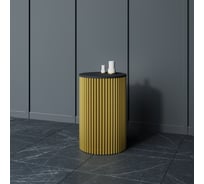 Журнальный столик GENGLASS круглый с металлическим подстольем 400x400 мм, TRUBIS Wood, золотое подстолье, черная столешница 40 см GGT-03-1-2-S-40