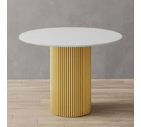 Обеденный стол GENGLASS круглый с металлическим золотым подстольем и белой столешницей TRUBIS Wood GGT-03-1-3-L-100 31098300