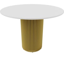 Обеденный стол GENGLASS круглый с металлическим золотым подстольем и белой столешницей TRUBIS Wood GGT-03-1-3-L-100