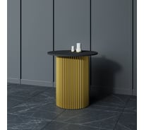 Журнальный столик GENGLASS круглый с металлическим подстольем 400x400 мм, TRUBIS Wood, золотое подстолье, черная столешница 60 см GGT-03-1-2-S-60