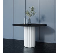 Обеденный стол GENGLASS круглый с металлическим подстольем 400x400 мм, TRUBIS Wood, белое подстолье, черная столешница 120 см GGT-03-3-2-L-120