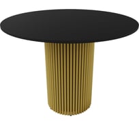 Обеденный стол GENGLASS круглый с металлическим золотым подстольем и черной столешницей TRUBIS Wood GGT-03-1-2-L-100