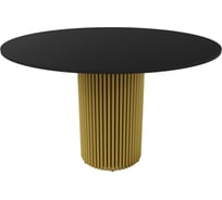 Обеденный стол GENGLASS круглый с металлическим подстольем 400x400 мм, TRUBIS Wood, золотое подстолье, черная столешница 120 см GGT-03-1-2-L-120