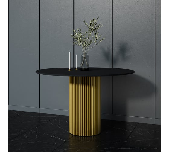Обеденный стол GENGLASS круглый с металлическим подстольем 400x400 мм, TRUBIS Wood, золотое подстолье, черная столешница 120 см GGT-03-1-2-L-120 1