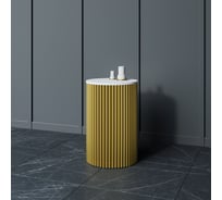Журнальный столик GENGLASS круглый с металлическим подстольем 400x400 мм, TRUBIS Wood, золотое подстолье, белая столешница 40 см GGT-03-1-3-S-40