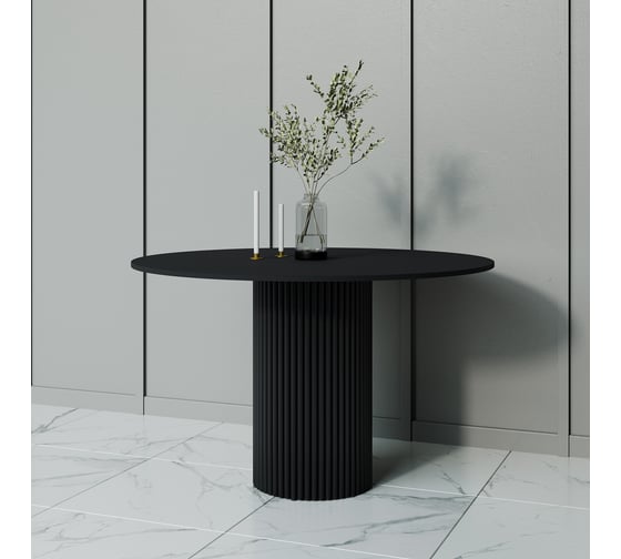 Обеденный стол GENGLASS круглый с металлическим подстольем 400x400 мм, TRUBIS Wood, черное подстолье, черная столешница 120 см GGT-03-2-2-L-120