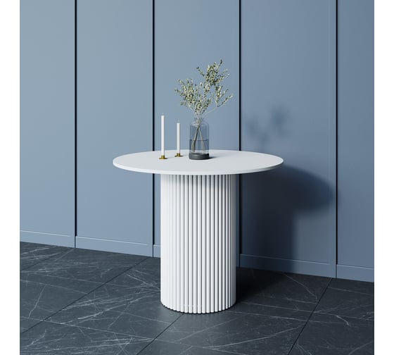 Обеденный стол GENGLASS круглый с металлическим подстольем 400x400 мм, TRUBIS Wood, белое подстолье, белая столешница 90 см GGT-03-3-3-L-90