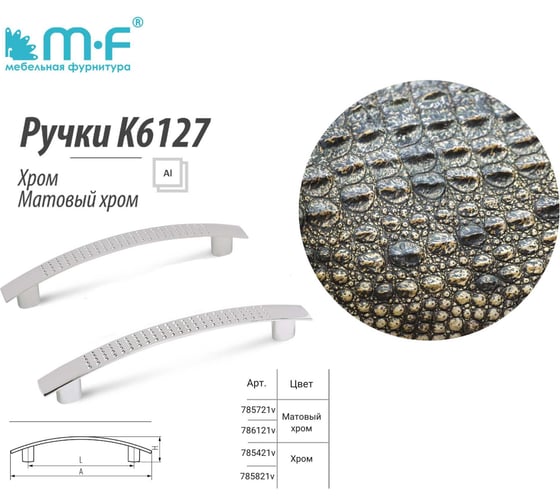 Ручка-скоба MF K6127E AL 96 мм, хром алюминий 785821v