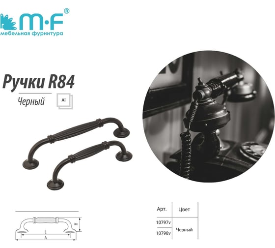 Ручка-скоба MF R84, 128 мм, черный 10798v
