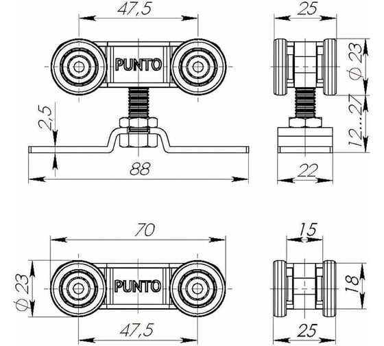 Комплект роликов для раздвижных дверей PUNTO Soft LINE 55/4 38357