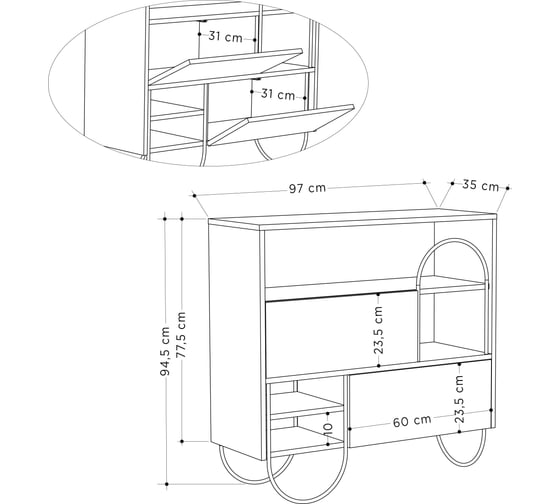 Обувница leve norfolk shoe cabinet anthracite LEV00808