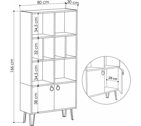 Прямой стеллаж leve bene bookcase anthracite LEV00646