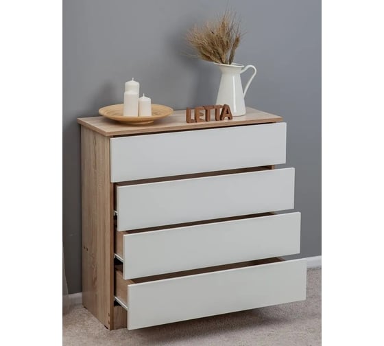 Комод LETTA Ультра 4 ящика, Белое тиснение/Дуб сонома, 750х729x330 L135535