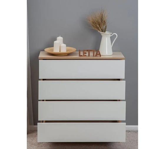 Комод LETTA Ультра 4 ящика, Белое тиснение/Дуб сонома, 750х729x330 L135535