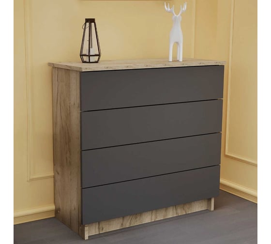 Комод LETTA Ультра 4 ящика, Дуб крафт серый/Графит, 750х729x330 L1355343