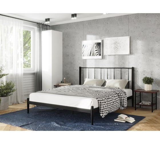 Двуспальная кровать Woodville бри 160x200 см, черная 561027