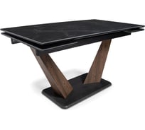 Керамический стол Woodville кели 140(200)х80x76 см, черный мрамор/орех кантри/черный 532394