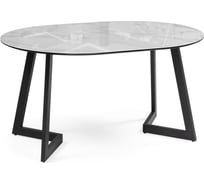 Стеклянный стол Woodville алингсос 100(140)х100x76 белый мрамор/черный 532387