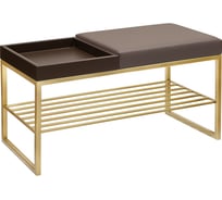 Банкетка GreenWeen RUBY BOX, золотой каркас, сидение экокожа цвет UMBRA, BrownBox, 850x400x450 GW-RUBYBOX-UMBRABROWN-850G